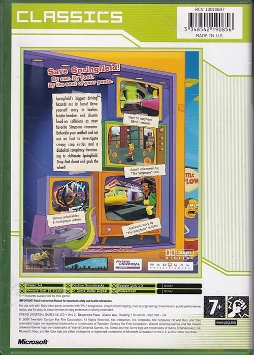 The Simpsons Hit and Run - Classics - XBOX (A Grade) (Genbrug)